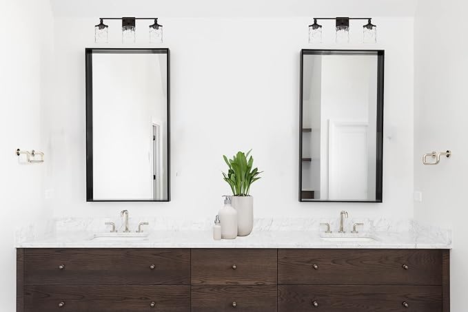 HomePlace Lighting 128831BZ-451 Colton Mid-Century Clear Water Glass Bathroom Vanity Wall Light, 3-Light 300 Total Watts, 10" H x 24" W, Bronze
