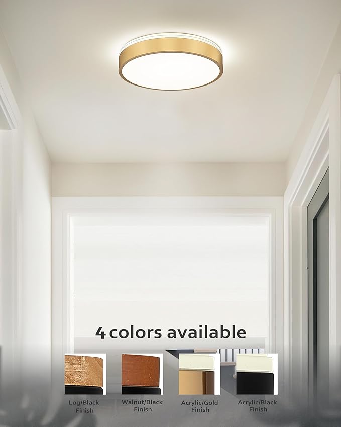 Ken & Ricky Led Brushed Gold Flush Mount Ceiling Light,Dimmable Close to Ceiling Light Fixtures for Kitchen Bathroom Bedroom Hallway 12 Inch 5cct 24w Round KR3354-2PK