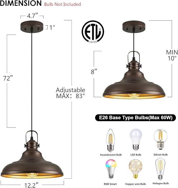 Oil Rubbed Bronze Pendant Light Modern Pendant Lights for Kitchen Island Hanging Lighting Fixture Over Sink for Dinning Room Bedroom Hallway,3 Packs
