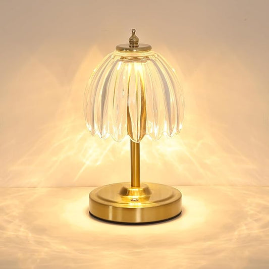 Shenmoyl Tulip Small Table Lamp, 5200mAh Cordless Touch Control Mini Table Lamp with 3 Color Temps & Stepless Dimming, Perfect for Small Spaces like Dressers, Bedsides, Bookshelves (Transparent Tulip)