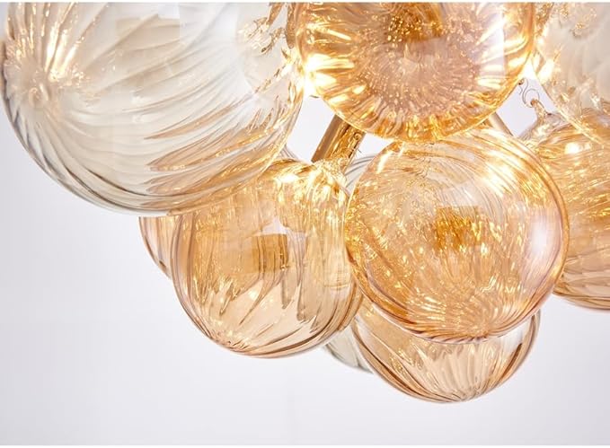 AGV LIGHTING Modern Bubble Glass Flush Mount Ceiling Light Fixture, Gold 4-Light Ceiling Chandelier with Amber Textured Glass Globe Shades, 18” Living Room Bedroom Dining Room Lighting