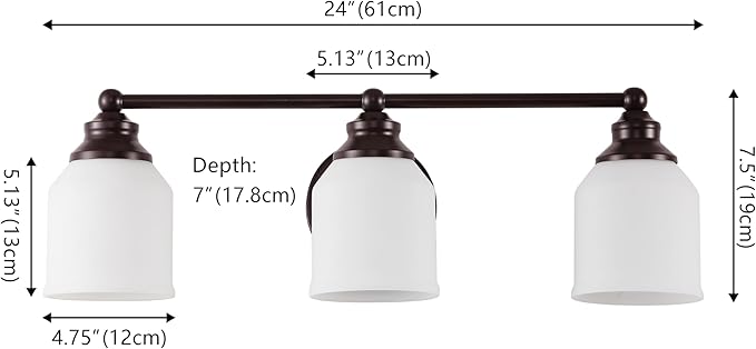 JONATHAN Y 24" Oil Rubbed Bronze/White Modern Farmhouse LED Vanity Light Wall Sconce Fixture, Frosted White Glass Shade, Dimmable Wall Lamp for Bathroom Mirror Kitchen Sink, UL Listed (JYL7551C)