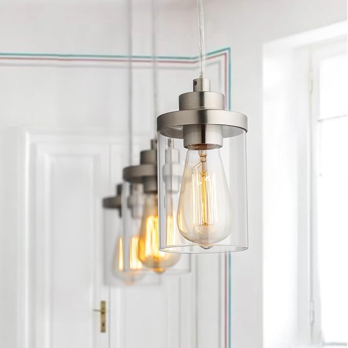 mirrea H Type Brushed Nickel Track Lighting Pendant with Clear Glass Shade Cord Adjustable Pack of 1