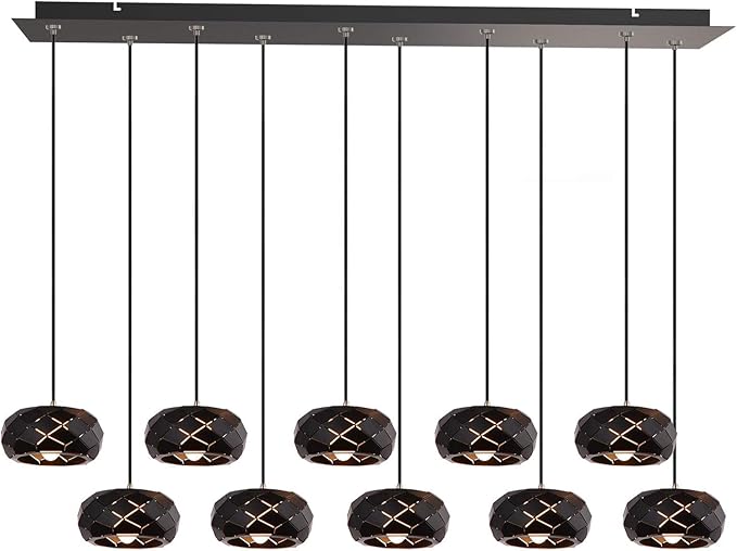 Crust 10 Mini Pendant Lighting Black - LED Hanging Light Fixture for Kitchen Island, Bar, Foyer - Cluster Pendants - Dimmable, Adjustable Wire, Lamp Bulb Included