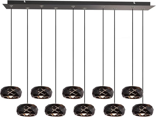 Crust 10 Mini Pendant Lighting Black - LED Hanging Light Fixture for Kitchen Island, Bar, Foyer - Cluster Pendants - Dimmable, Adjustable Wire, Lamp Bulb Included