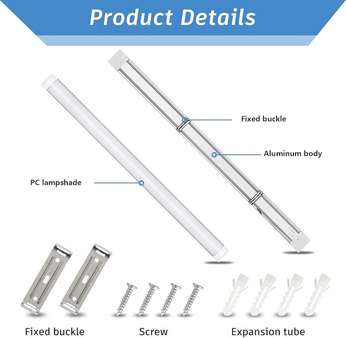 KILIPOL 2FT LED Batten Light, Ceiling Surface Mounted Slim LED Tube Lights, 20W 4000K Neutral White for Office, Shop, Garage, Home, 2 Packs