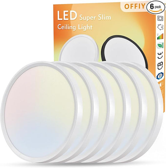 6PK 9 Inch LED Flush Mount Ceiling Light, 18W, 1860LM, 3000K/4000K/6000K CCT Selectable Super Slim LED Ceiling Light, Close to Ceiling Round Flat Panel Light for Hallway, Bedroom,Kitchen ect