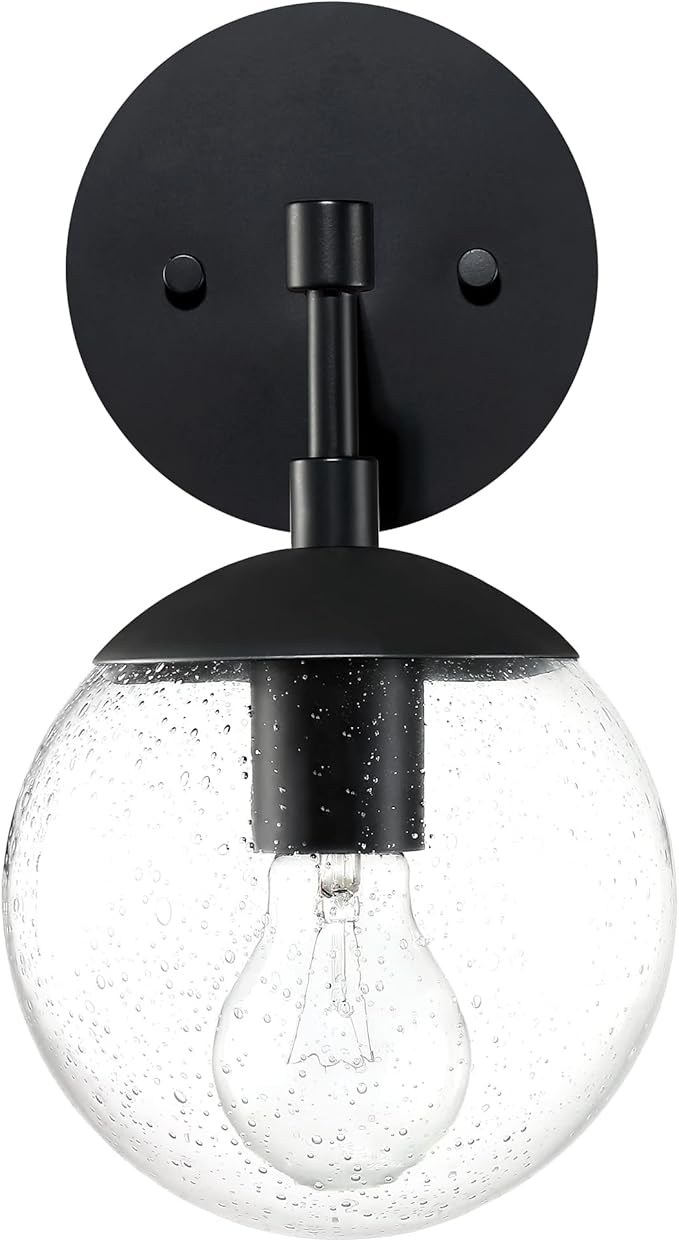 Design House Gracelyn 1-Light Dimmable Wall Sconce, Clear Seedy Glass Globe, Matte Black, 588871-BLK