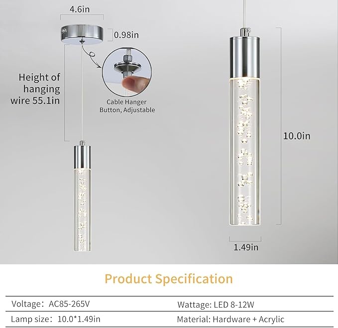 2 Pack Modern LED Pendant Light, Chrome Bubble Hanging Ceiling Lamp Fixture, 3 Color 2700K/4500K/6500K, Small Kitchen Island Chandeliers Over Table for Dining Room, Living Room, Bedroom, Bar, Cafe