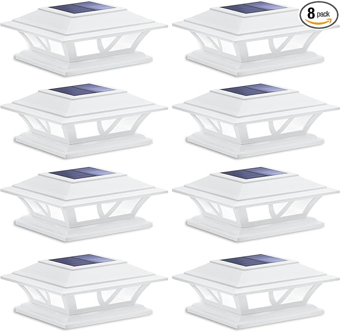SIEDiNLAR Solar Post Lights Outdoor 2 Modes LED Fence Deck Cap Light for 4x4 5x5 6x6 Posts Garden Patio Decoration Warm White/Cool White Lighting White (8 Pack)
