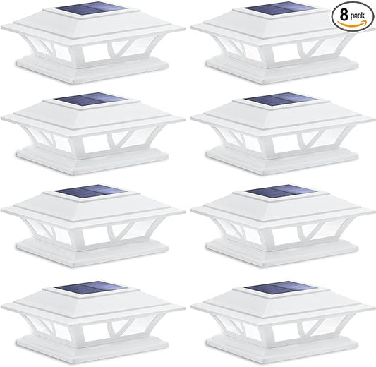 SIEDiNLAR Solar Post Lights Outdoor 2 Modes LED Fence Deck Cap Light for 4x4 5x5 6x6 Posts Garden Patio Decoration Warm White/Cool White Lighting White (8 Pack)
