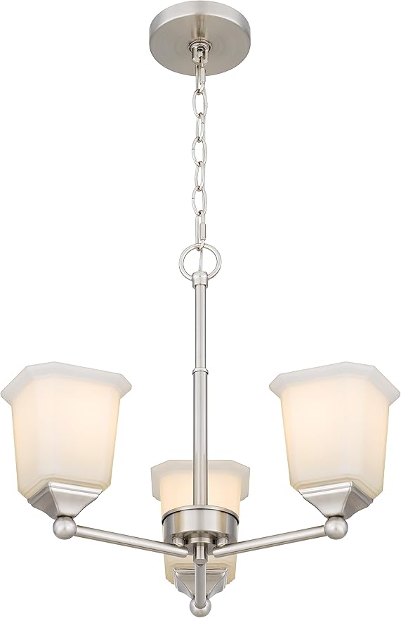 Tawson Nox 3-Light Chandelier Pendant Ceiling Light Brushed Nickle White Glass Shade Adjustable Height for Hallway, Entryway, Passway, Dining, Bedroom, Kitchen, Balcony Living Room