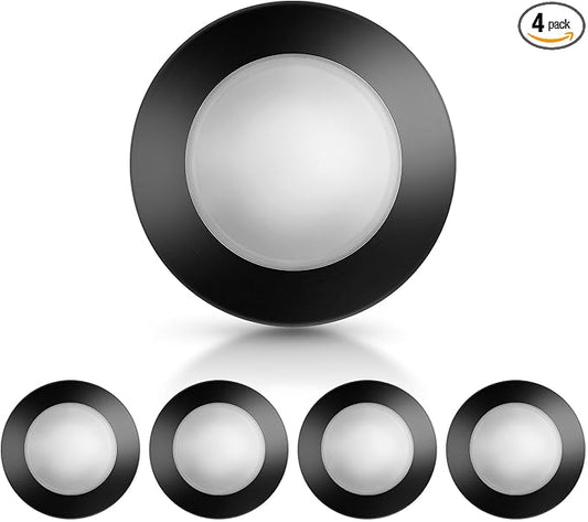 ECOELER 4 Inch LED Disk Light, Dimmable Flush Mount Ceiling Light, 10.5W 650Lm, 5000K Daylight, Black Aluminum Trim, Surface Mount Fixture for Kitchen, Bedroom, Bathroom, ETL Listed, 4 Pack