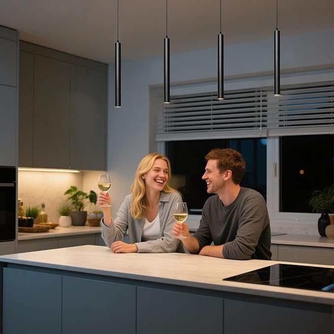 Pendant Lights Kitchen Island, Modern Black Pendant Light for Bedroom Bedside Sofa Corner, 5W Island Lights for Kitchen, Height Adjustable, 3000K, Ø1.18 x L11.8