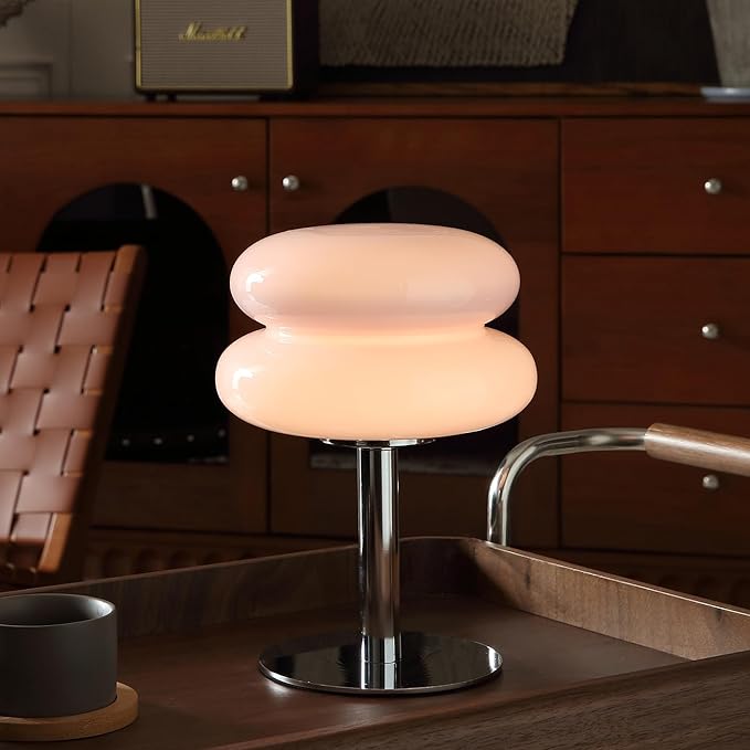 Glivpny Mushroom Lamp Table Lamp for Night Stands,Mid Century Modern Desk Lamps for Bedroom, Vintage Dimmable Bedside Small Lamps, Cute Cool Home Room Aesthetic Decor for Living Room (Pink)