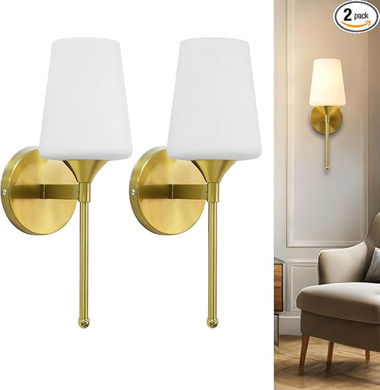 New Bathroom Vanity Light Fixtures 3 Lights Brushed Brass Glass Shade Modern Wall Bar Sconce Over Mirror (Brushed Brass, 1T)