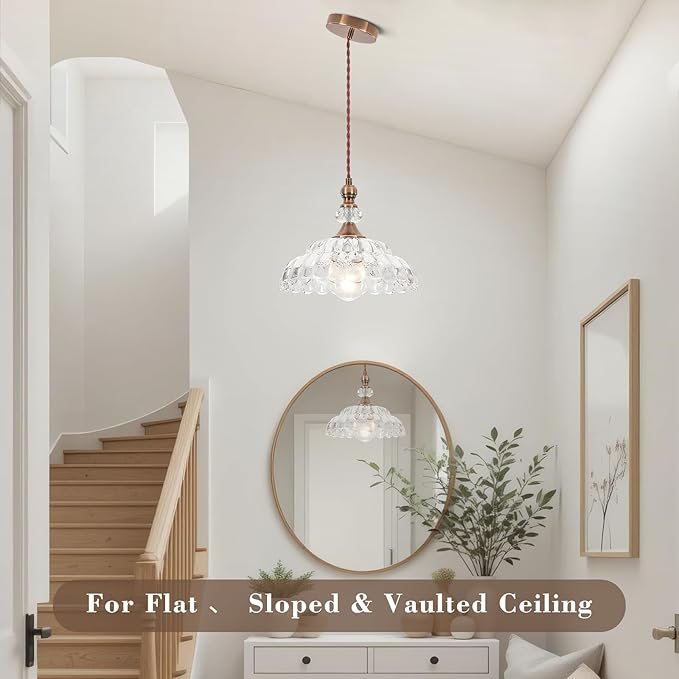 9.8" Vintage Pendant Lights for Kitchen Island, Small Brass Gold Hanging Pendant Lighting Fixture for Dining Room Hallway Bedroom