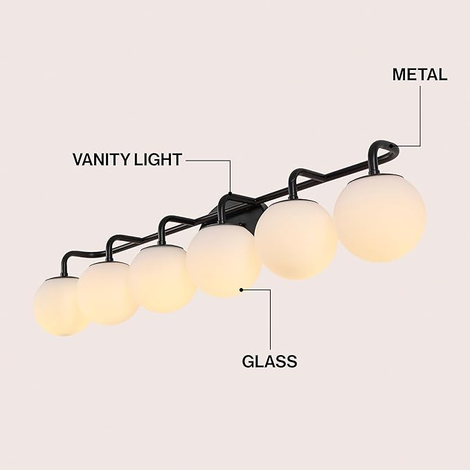 JONATHAN Y 40" Black Modern Globe Wall Sconce Vanity Light for Bathroom, White Frosted Glass Shade, Midcentury Parisian Bistro Wall Lamp, LED Bulb Included (JYL3560B)