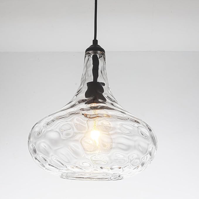11" Large Glass Pendant Lights for Kitchen Island,Blown Glass Pendant Light Fixture,1 Light Black Farmhouse Hanging Light for Hallway,Bedroom, Living Room Tall 14 inch