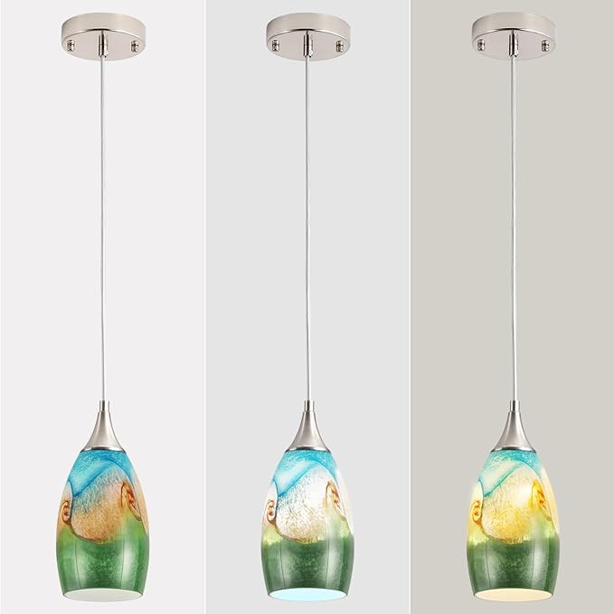 GLADFRESIT Coastal Harmony Pendant Light for Kitchen Islands – Nature's Canvas with Grassland, Beach, and Wave-Inspired Shades, Pack of 3 for Dining Room, Entryway (Bulb Excluded)