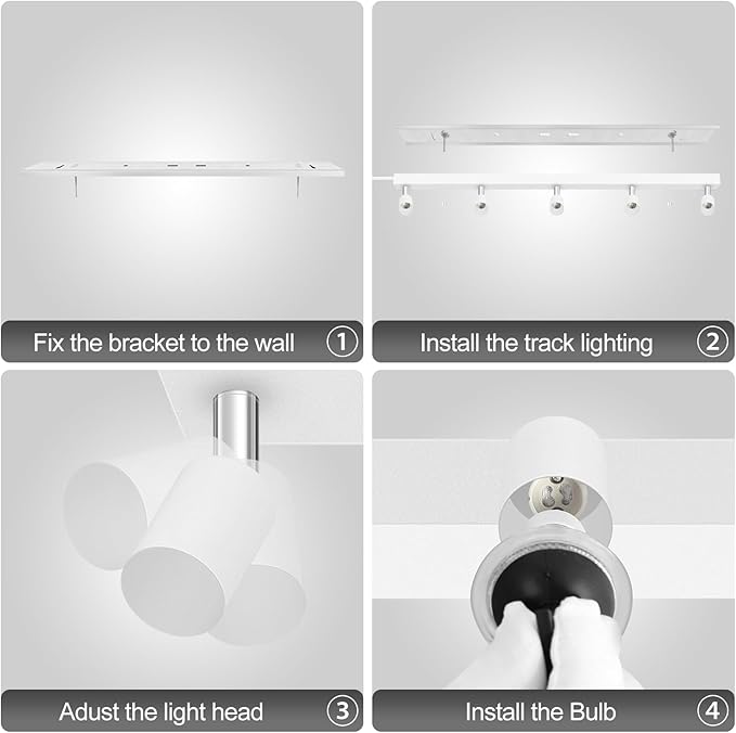 Plug-in Track Lighting, LED Track Lighting Fixtures Ceiling Kit, 30" White Plug in Wall Light with 14.8ft Cord, 3-Light Ceiling Spotlight,Rotatable Kitchen Light Head for Bedroom Hallway(GU10,NO Bulb)