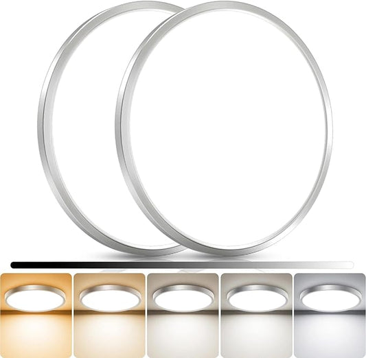 libtit 2Pack 15inch LED Flush Mount Ceiling Light, Dimmable & 5Color Temperatures (3000K-6500K), 30W Round Slim Brushed Nickel Light Fixture for Bedroom Livingroom Garage Kitchen