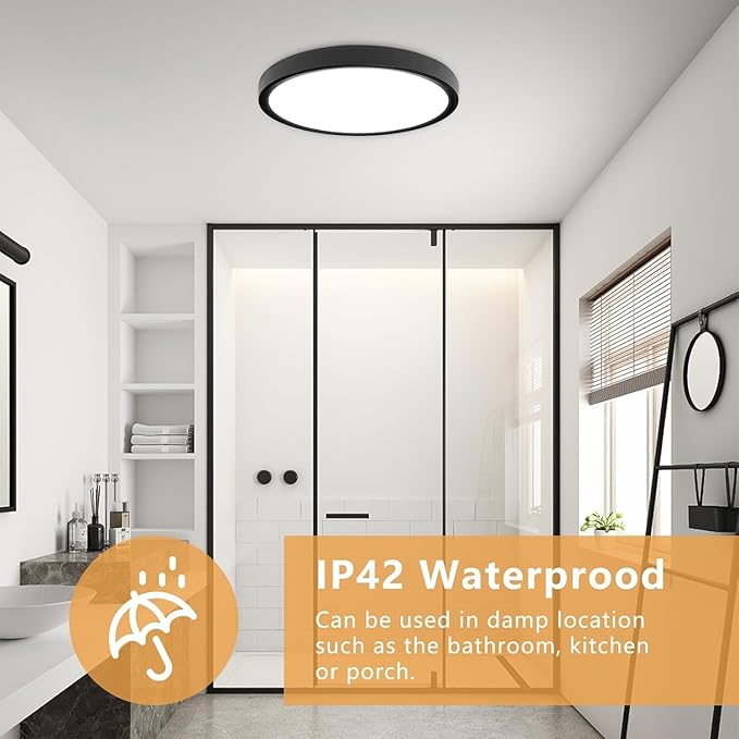 4PK Dimmable 15.8 Inch Led Ceiling Light Flush Mount, 34W, 3060LM, 3000K/3500K/4000K/5000K/6500K CCT, 0.98" Super Slim Close to Ceiling Round Flat Panel Light for Hallway,Kitchen ect, Black