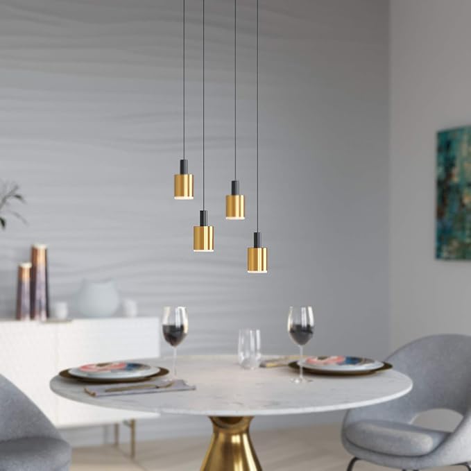 Virgo 4 Mini Pendant Lighting Black-Brass - LED Hanging Light Fixture for Kitchen Island, Bar, Foyer - Cluster Pendants - Dimmable, Adjustable Wire, Lamp Bulb Included