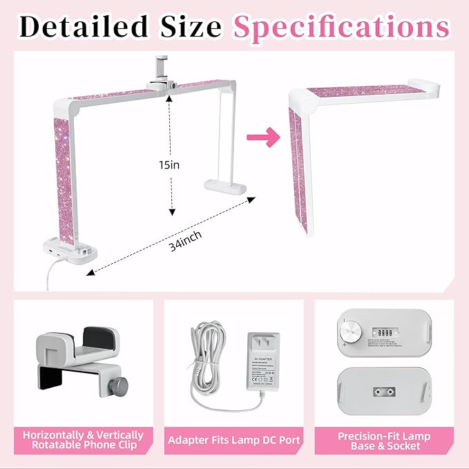 BZJ 34-Inch Nail Light for Desk Foldable Half Moon Nail Art Table Lamp with Stepless Dimming Brightness and Color Temperature for Manicurists Beauty Eyelash Extensions Tattoo Crafts