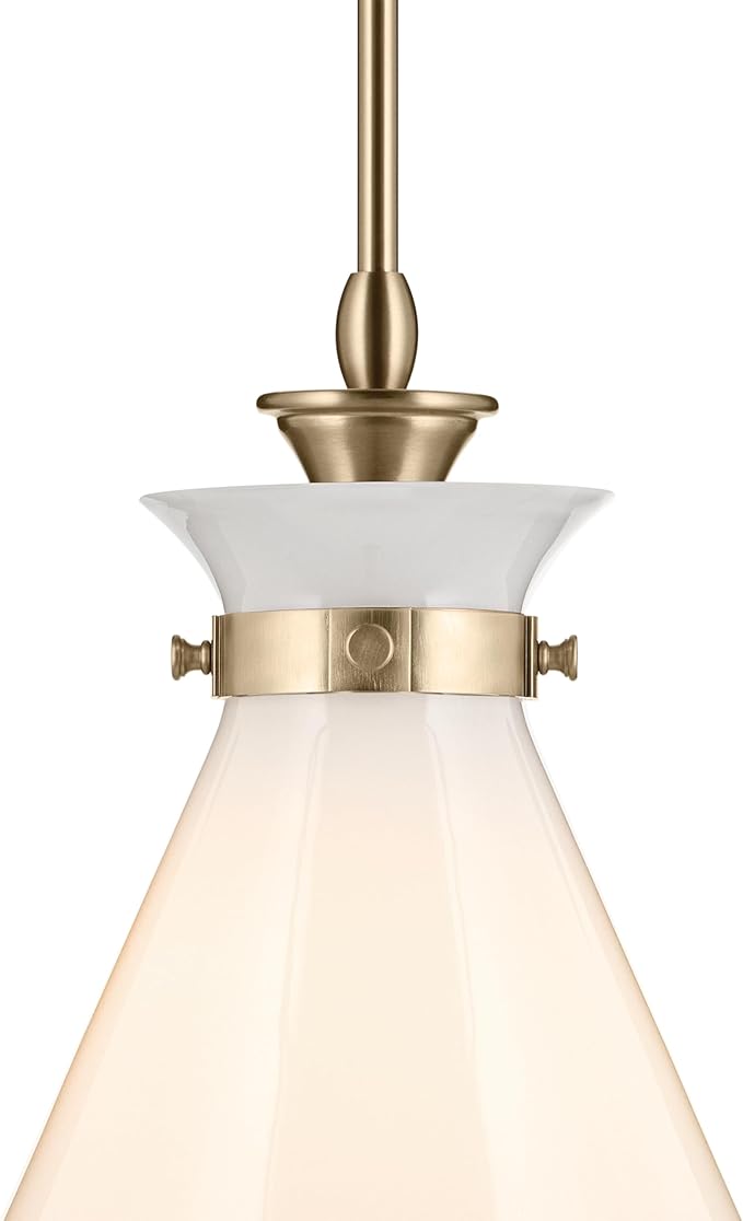 Kichler Laria 1-Light Pendant, Updated Traditional Light, Sloped Ceiling Compatible, for Kitchen with Opal Glass in Champagne Bronze (19.75" x 16"), 52775CPZ