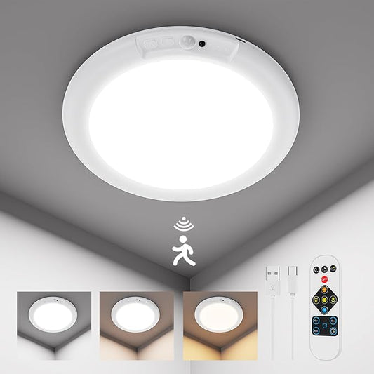 HURYEE Magnetic Wireless Ceiling Lights, Battery Operated Ceiling Light wiht Remote, Rechargeable Motion Sensor Closet Light for Shower Bathroom Hallway Porch
