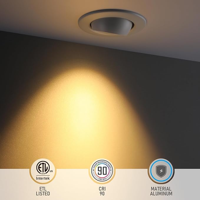 TORCHSTAR 4 Inch 5CCT LED Gimbal Retrofit Recessed Lighting Dimmable, 2700K/3000K/3500K/4000K/5000K Selectable, 9W CRI90 Directional LED Eyeball Can Light, Adjustable Ceiling Spotlight, ETL, Pack of 4