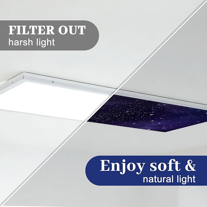 8 Pcs 1 x 4 Feet Fluorescent Lights Covers Magnetic Ceiling Light Cover with 8 Magnets Fluorescent Light Filters for School Classroom Home Drop Lamp Decor (Starry Sky)