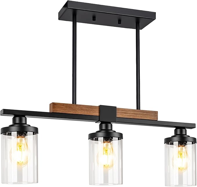 VenzBlomia Black Kitchen Island Lighting Fixture, 3-Light Farmhouse Dining Room Chandelier Over Table, Large Pendant Light Ceiling Hanging, Modern Dining Table Light with Adjustable Height