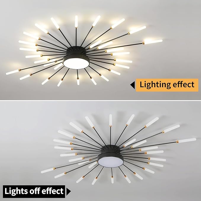 Modern LED Ceiling Light, Ring Black Flush Mount Ceiling Lights Fixture with Remote Control, Acrylic Ceiling Lamp for Bedroom Hallway Kitchen Island, 3000k-6500k Dimmable (41IN, Firework)