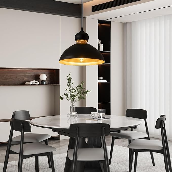 Black Farmhouse Pendant Lights,Matte Pendant Lighting for Kitchen Island Industrial Adjustable Height Vintage Dome Hanging Light Fixtures for Barn, Dining Room (2)