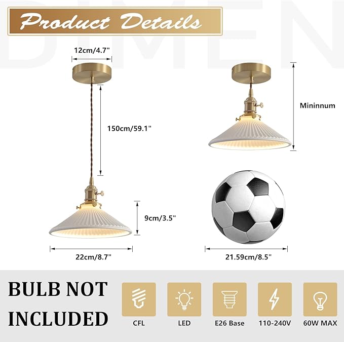Modern Brushed Brass Pendant Lights Kitchen Island 2 Pack Mid Cenrury Milk Glass Hanging Light Fixture Vintage White and Gold Ceramic Pendant Light for Dining Room Bedroom Entryway MPL16D-2