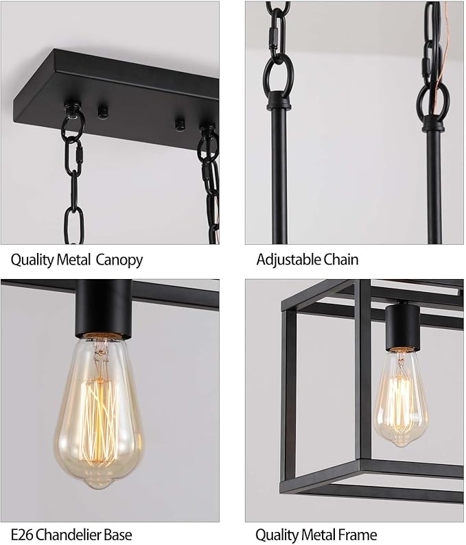 Black Dining Room Light Fixture,5 Light Rectangle Chandelier for Dining Room,Modern Farmhouse Light Fixture for Kitchen Island,Linear Light for Bedroom,Hallway,Foyer,Adjustable Height