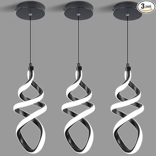EIDISUNY 3 Packs Pendant Light, 15W Spiral Led Pendant Light, 4500K Modern Pendant Lights Kitchen Island, Adjustable Height Pendant Light for Dining Room Bedroom Kitchen Island Cafe
