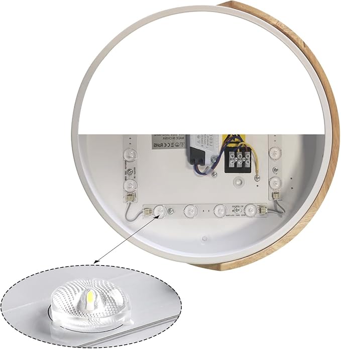 Modern LED Ceiling Light, Flush Mount, Round Wood, 30W, 2400 Lumens, Cool White, 11.8in, for Home Office, Bedroom, Living Room, Kitchen, Hallway