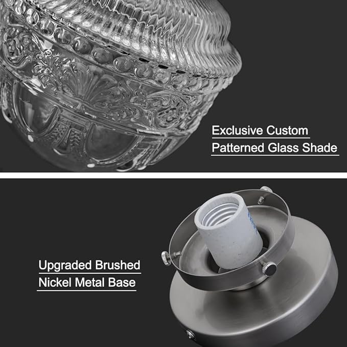 DSMJFU Brushed Nickel Semi Flush Mount Ceiling Light, Small Blowing Clear Glass Shade Ceiling Light Fixtures for Bedroom Closet Bathroom Hallway Kitchen