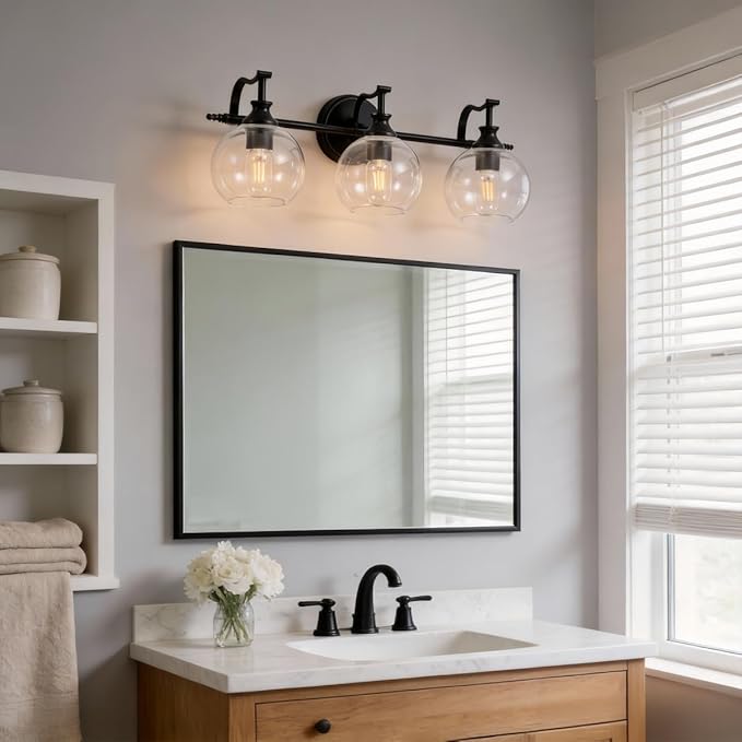 ANDY STAR Black Bathroom Light Fixture, 3 Light Vanity Lights, Rustproof Wall Lights Over Mirror, Rustic Wall Mounted Lamp, Modern Wall Sconces for Mirror, Powder Room, Bedroom