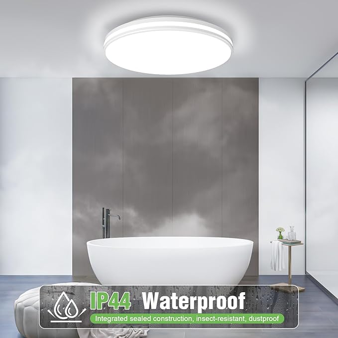 Airand 10.2 Inch Flush Mount Ceiling Light Fixture, 20W LED Ceiling Light Fixture Daylight White, 5000K Round Waterproof Surface Mount Ceiling Light for Shower Dining Living Room Bedroom Kitchen