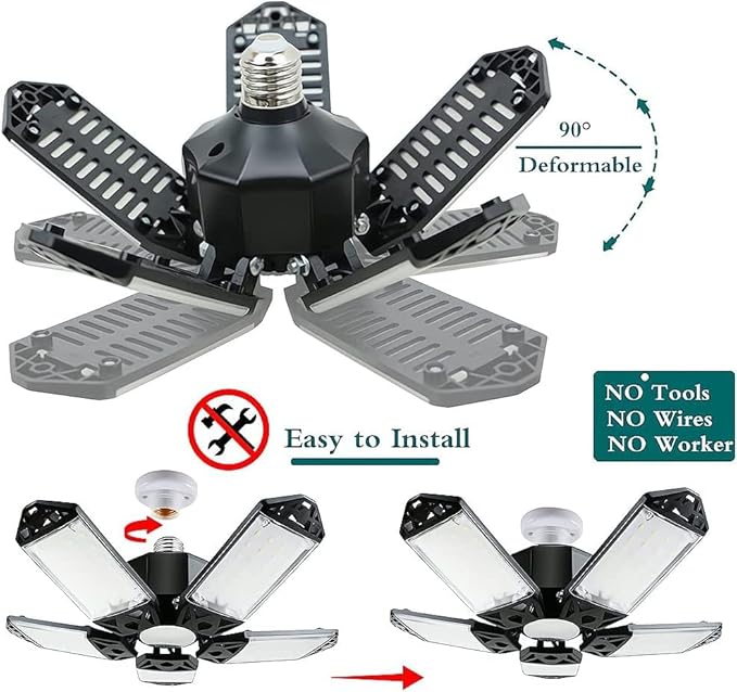 160W LED Garage Light 2Pack, 16000 Lumen Ceiling Lights with 5+1 Adjustable Panels, 6500K Daylight Light Bulb Fixture LED Lights for Garage, Workshop (New 160W 2Pack)