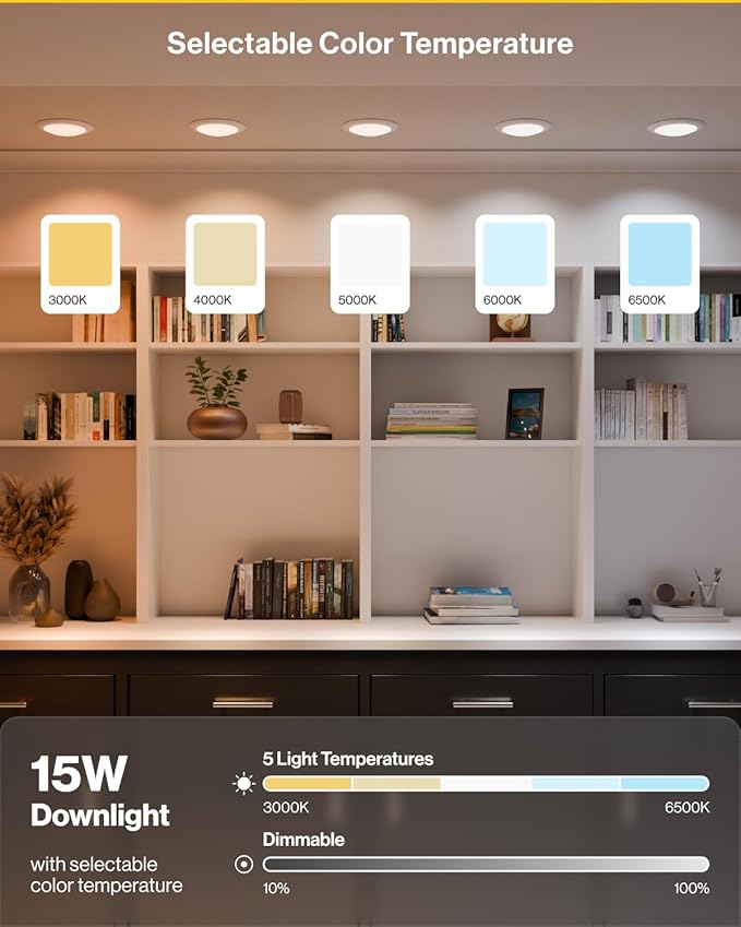 Sunco 24 Pack LED Disc Lights Ceiling 6 Inch, Flush Mount Disk Light, Recessed Can Lighting, 1050 LM, 15W (75W Equivalent), Selectable CCT 3000K/4000K/5000K/6000K/6500K, Dimmable, Damp Rated ETL