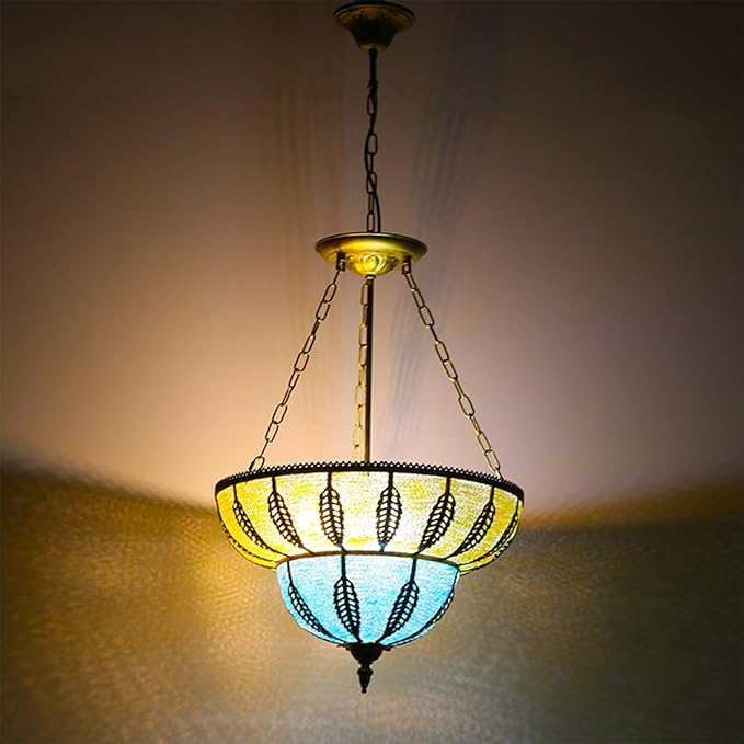 TFCFL Vintage Tiffany Pendant Light Fixtures Stained Glass Boho Ceiling Light Fixtures Inverted Tiffany Chandelier Hanging Lamp Victorian Style for Living Room Dining Room