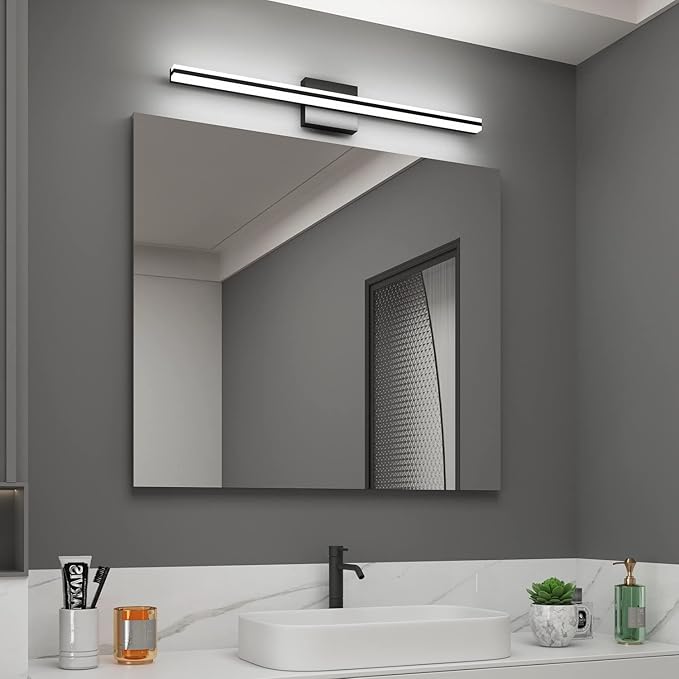 SOLFART Bathroom Vanity Light Fixtures 32 Inch 20W Modern Black LED Bathroom Lights Over Mirror Dimmable Wall Lights