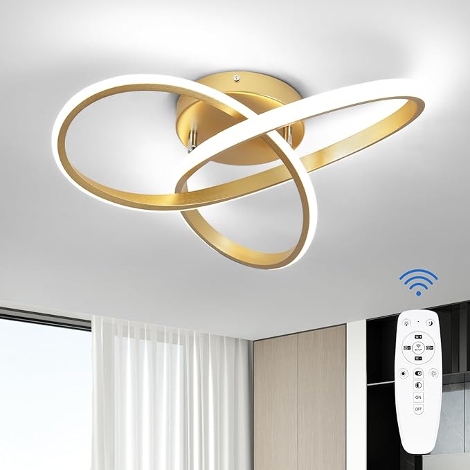 CANEOE Modern Led Ceiling Light,Dimmable Close to Ceiling Light with Remote Control Gold Flush Mount Ceiling Lamp for Bedroom Living Room Kitchen Laundry Room Lamp Lighting Fixtures