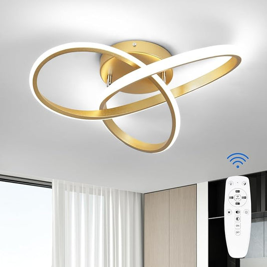 CANEOE Modern Led Ceiling Light,Dimmable Close to Ceiling Light with Remote Control Gold Flush Mount Ceiling Lamp for Bedroom Living Room Kitchen Laundry Room Lamp Lighting Fixtures