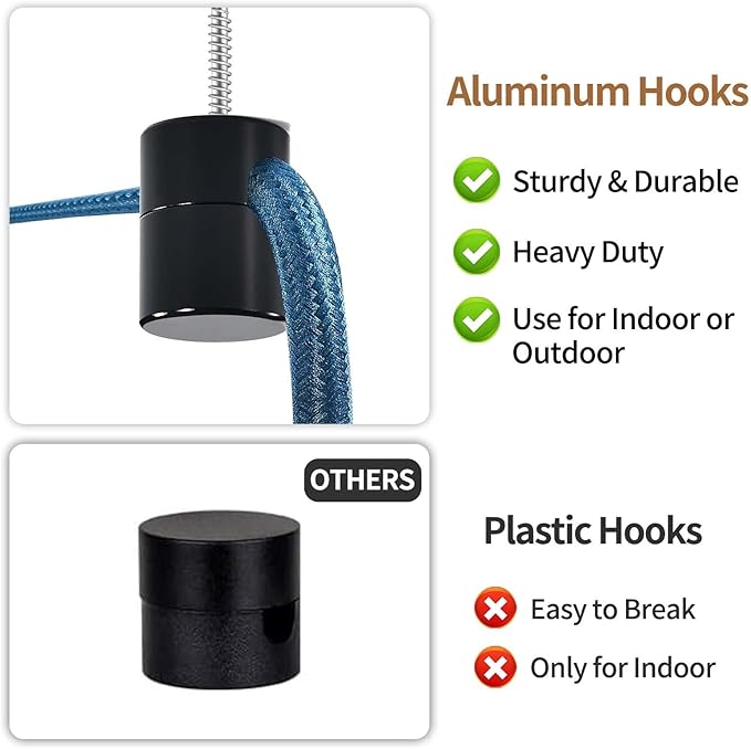 6 Pack Aluminum Ceiling Hooks Heavy Duty for Hanging Lights, Swag Hooks for Ceiling, Black Swag Hook for Lamp Super Load, Decorative Modern Light Hanging Hook Easy to Use